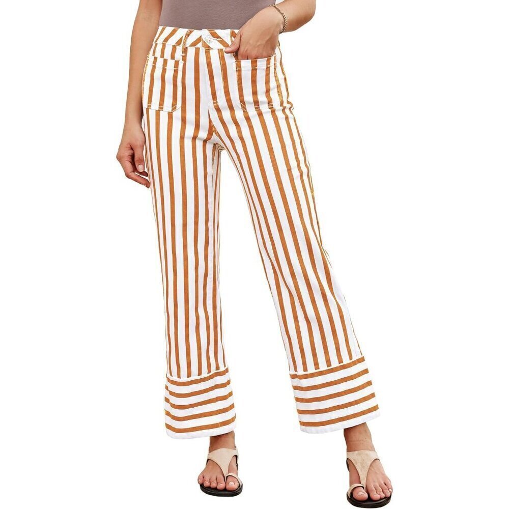 Women’s Wide Leg Jeans Stretchy Denim High Waist Casual Pockets Trendy